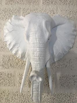 Mooie witte olifantenkop wandornament, olifant decoratie